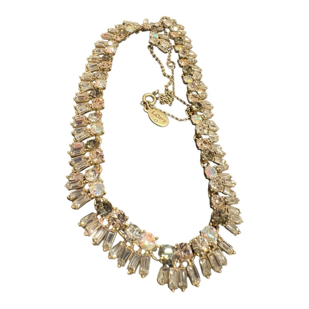 LOFT Gold-Tone Crystal Statement Necklace with Baguette and Round Stones J14